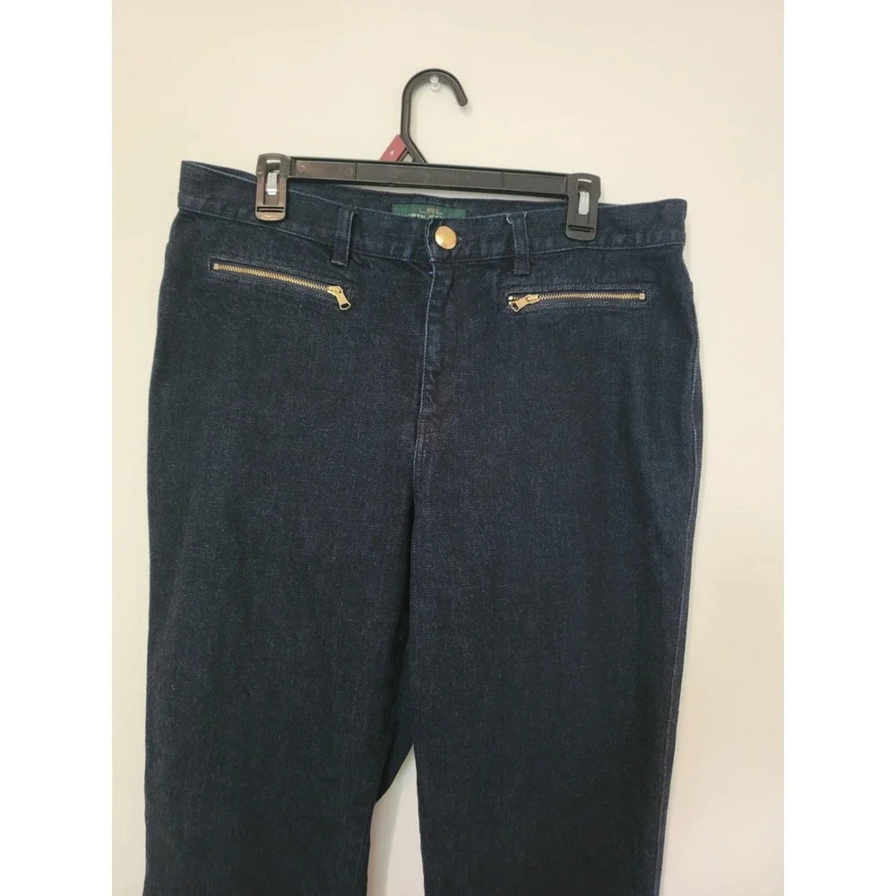 Lauren Ralph Lauren Dark Indigo jeans Sz 12 zipper pockets Straight Leg Women's